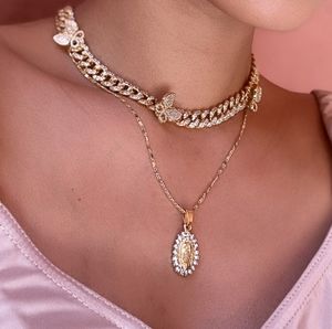 Gold butterfly CZ cuban chain necklace
